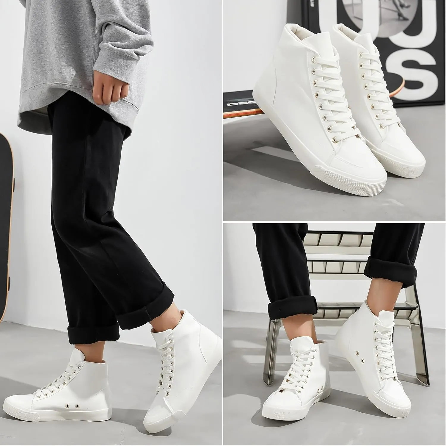 BENPAO Men's White High Top Sneakers Black Canvas Casual Shoes for Men Comfortable Fashion Sneakers Lace up Tennis Shoes
