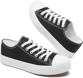 BENPAO Womens White Canvas Sneakers Casual Tennis Shoes for Women Black Fashion Sneakers Comfortable Low Top Walking Shoes
