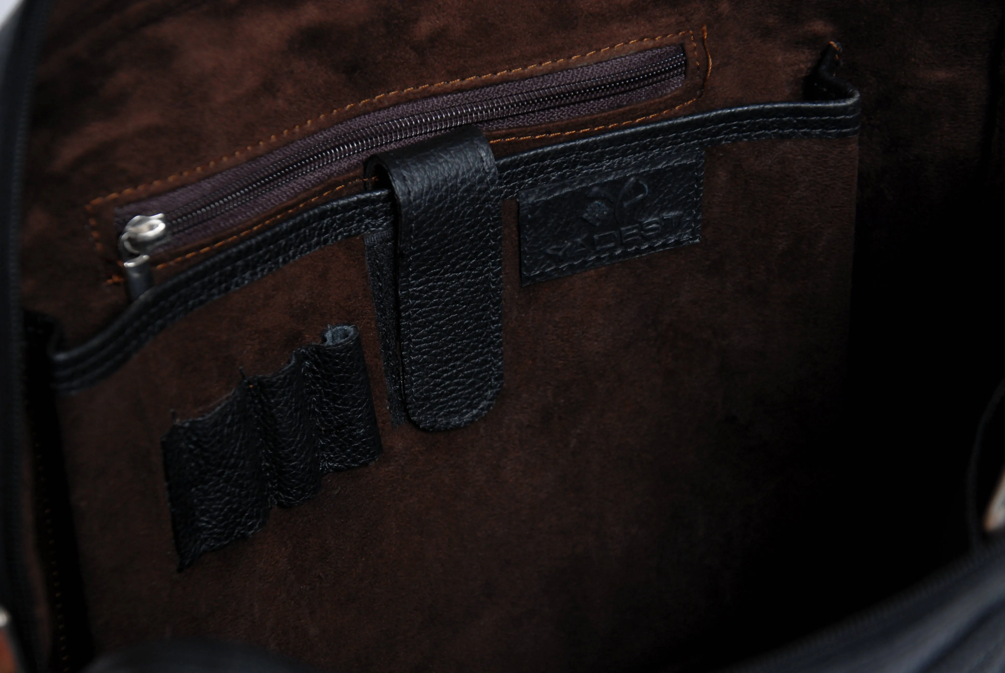 Black handmade leather computer bag