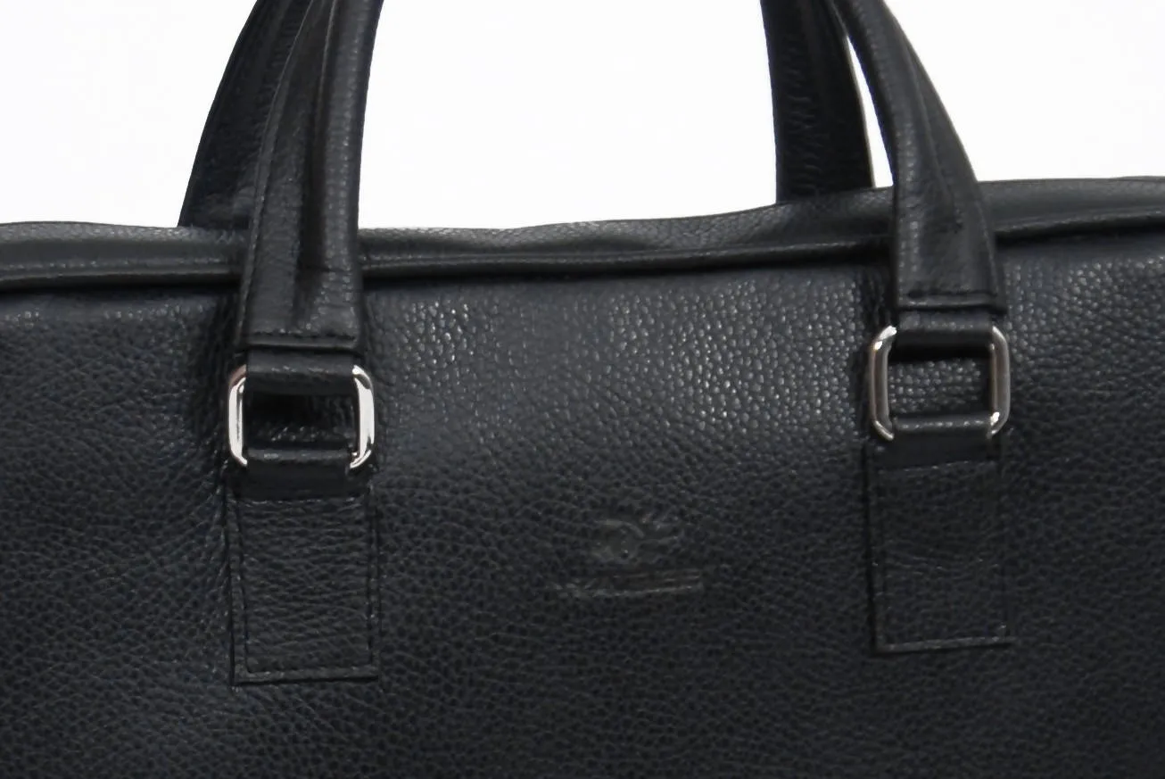Black handmade leather computer bag