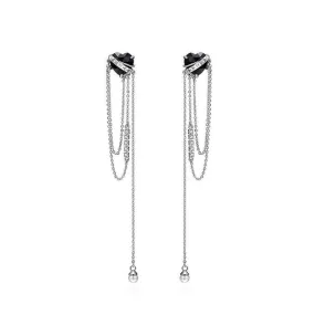 Black Heart-shaped Zircon Tassel Alloy Earrings