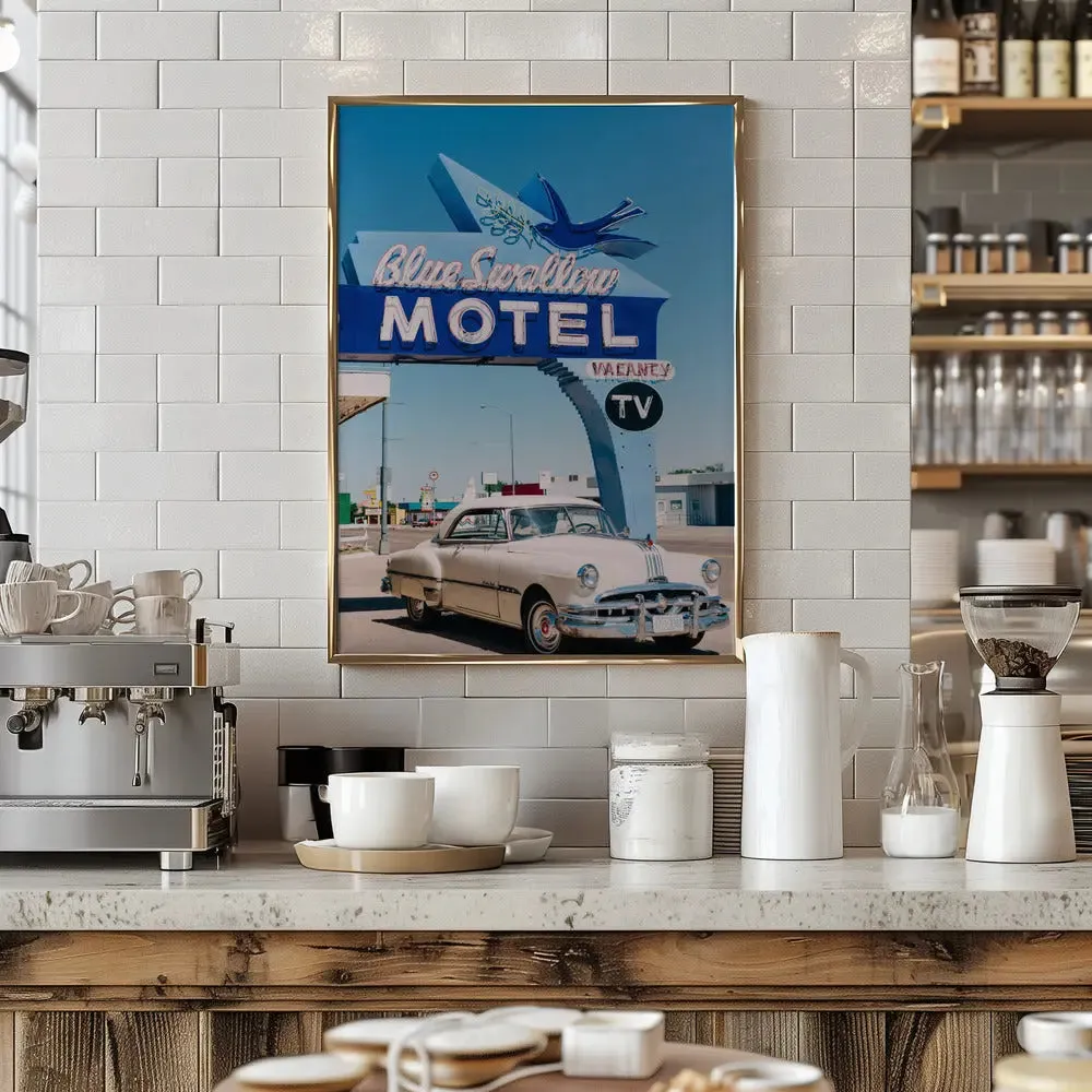 Blue Swallow Motel - Stretched Canvas, Poster or Fine Art Print