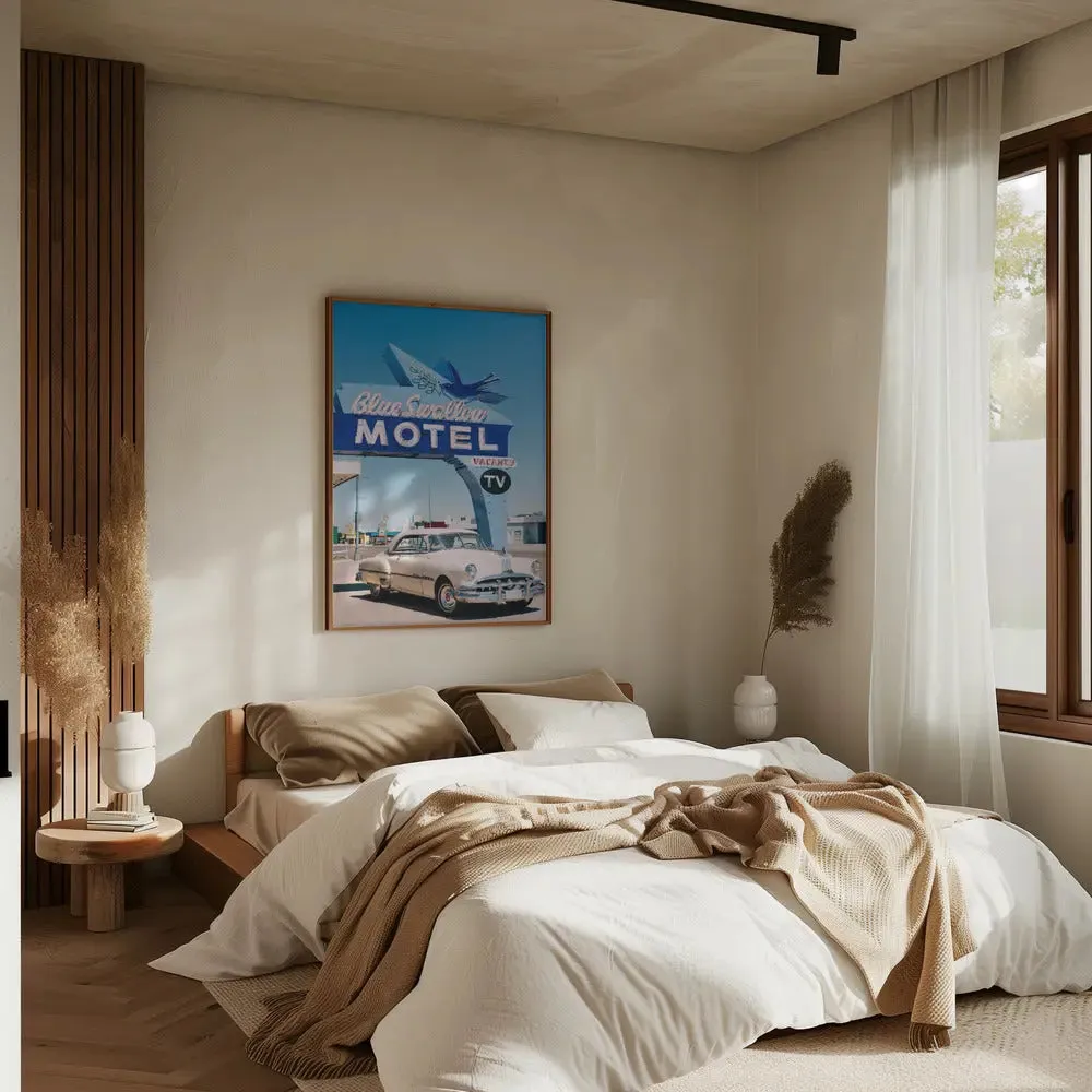 Blue Swallow Motel - Stretched Canvas, Poster or Fine Art Print