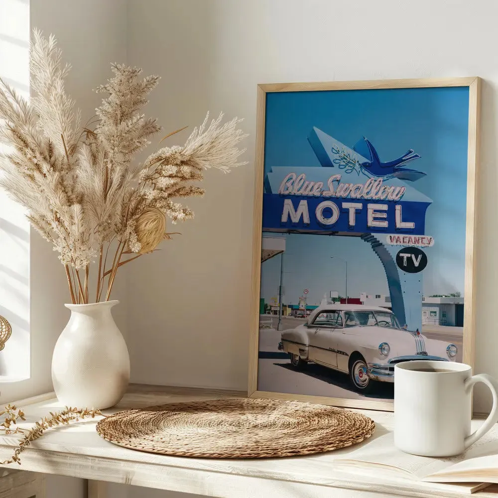 Blue Swallow Motel - Stretched Canvas, Poster or Fine Art Print