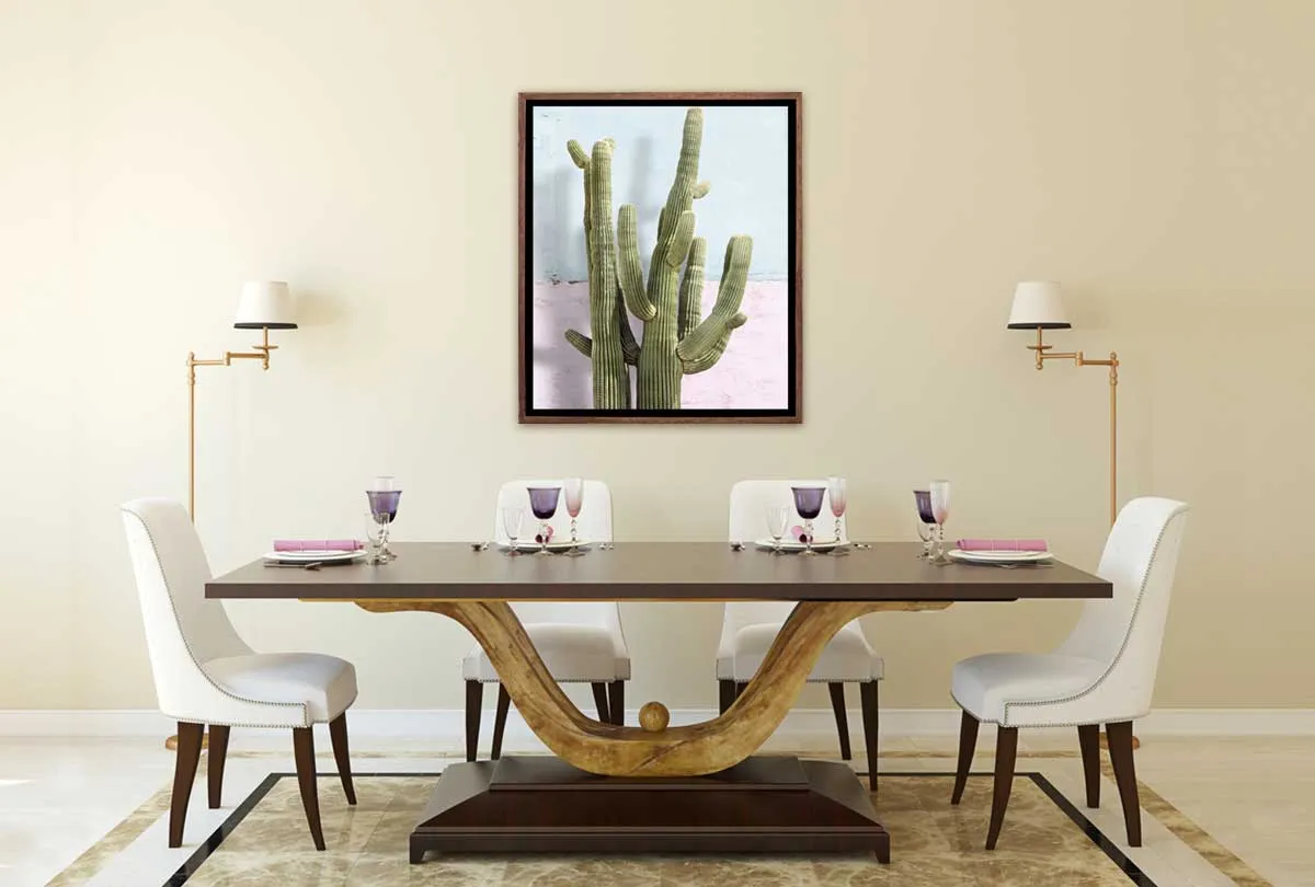 Cactus Against Pink Blue Wall | Canvas Wall Art Print
