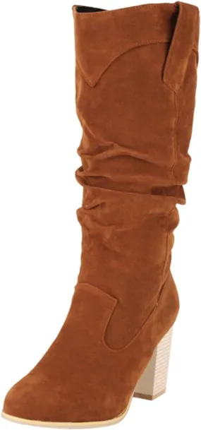 Cathalem Knee High Boots for Women Fall Winter Square Toe Chunky Block Heel Wide Calf Boots Fashion Side Zipper Long Boot