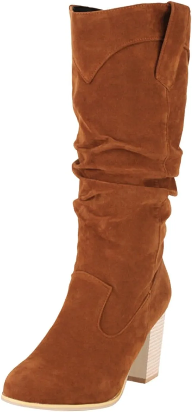 Cathalem Knee High Boots for Women Fall Winter Square Toe Chunky Block Heel Wide Calf Boots Fashion Side Zipper Long Boot
