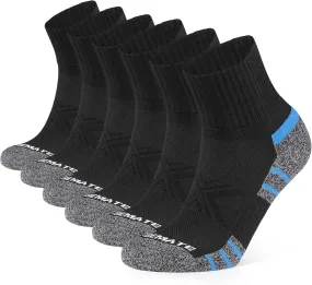CLOSEMATE 6 Pack Mens Ankle Athletic Socks Cushioned Running Sports Cotton Quarter Socks