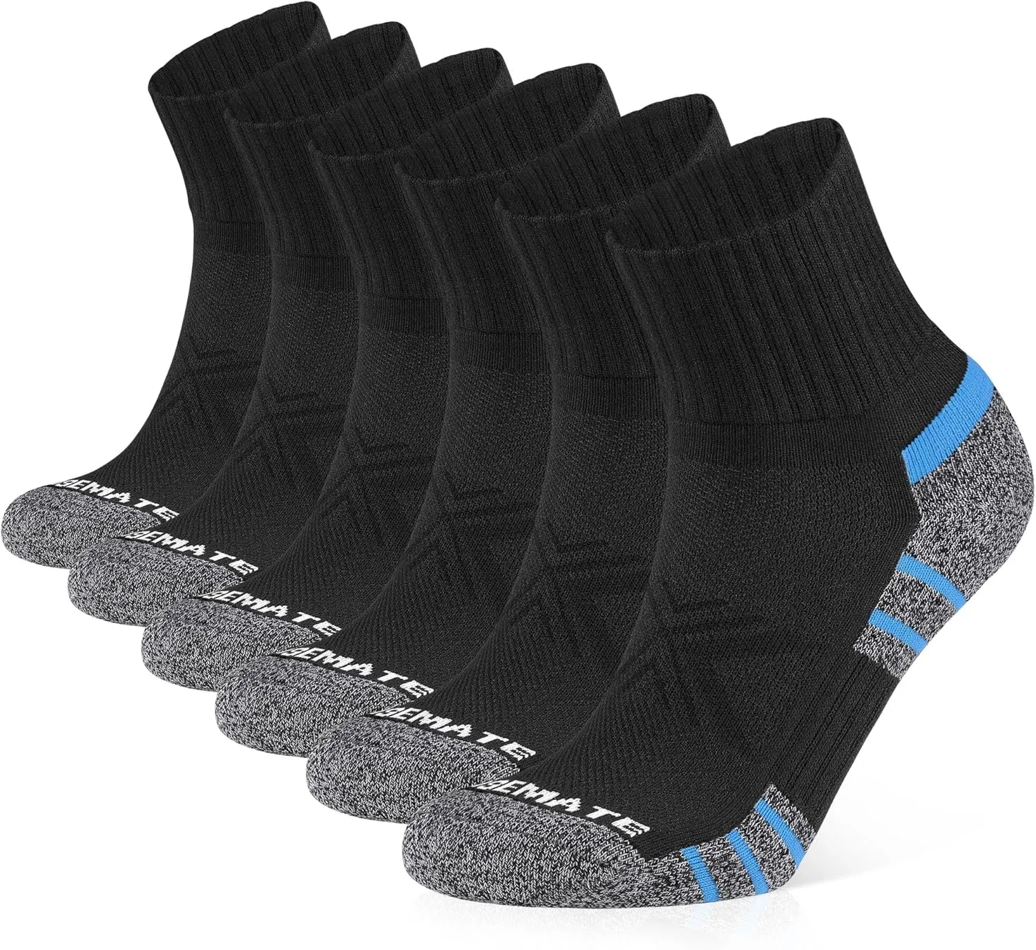 CLOSEMATE 6 Pack Mens Ankle Athletic Socks Cushioned Running Sports Cotton Quarter Socks