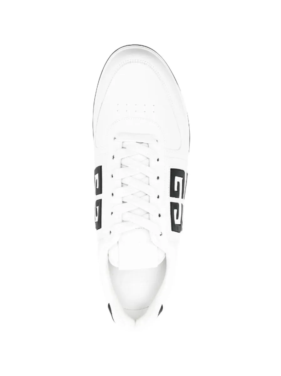 CONTRASTING-LOGO LEATHER SNEAKERS