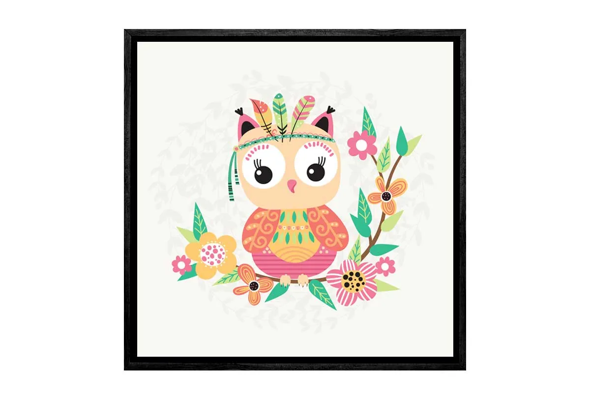 Cute Boho Tribal Owl | Canvas Wall Art Print