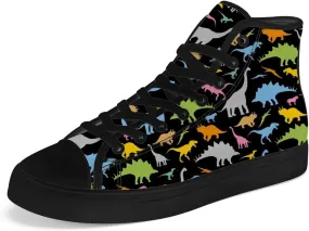 Dinosaur High Top Canvas Shoes for Men Women Cartoon Dinosaur Print High Top Sneakers Lace Up Casual Shoes Gifts for Boys Girls