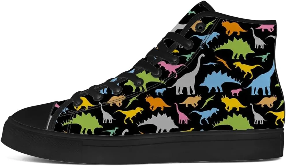 Dinosaur High Top Canvas Shoes for Men Women Cartoon Dinosaur Print High Top Sneakers Lace Up Casual Shoes Gifts for Boys Girls