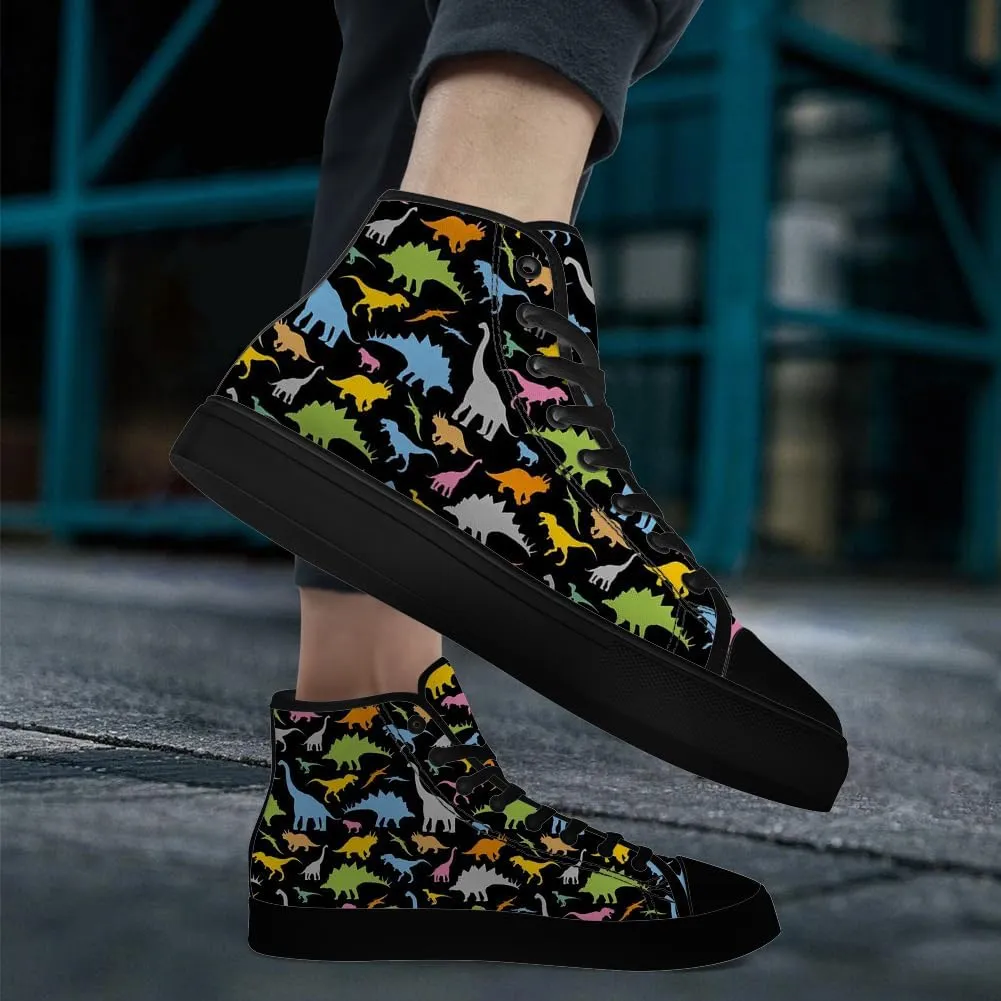 Dinosaur High Top Canvas Shoes for Men Women Cartoon Dinosaur Print High Top Sneakers Lace Up Casual Shoes Gifts for Boys Girls