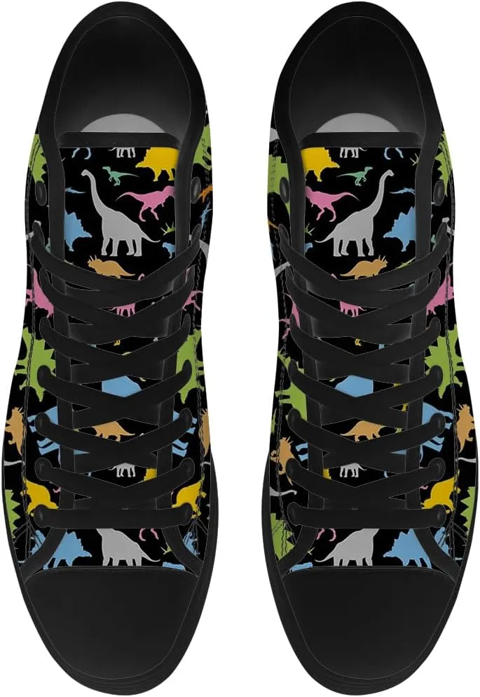 Dinosaur High Top Canvas Shoes for Men Women Cartoon Dinosaur Print High Top Sneakers Lace Up Casual Shoes Gifts for Boys Girls