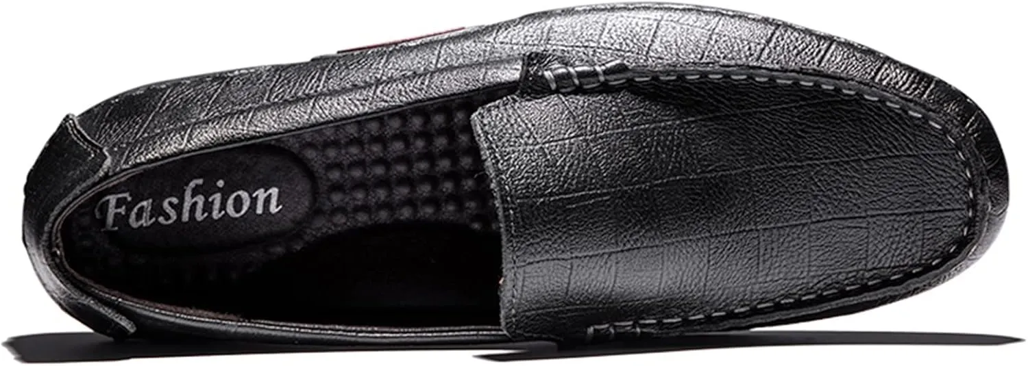 Driving Moccasins Smoking Loafer for Men Genuine Leather Stitching Details Round Toe Lightweight Flat Heel Anti-Slip Resistant Flexible Outdoor for Any Attire
