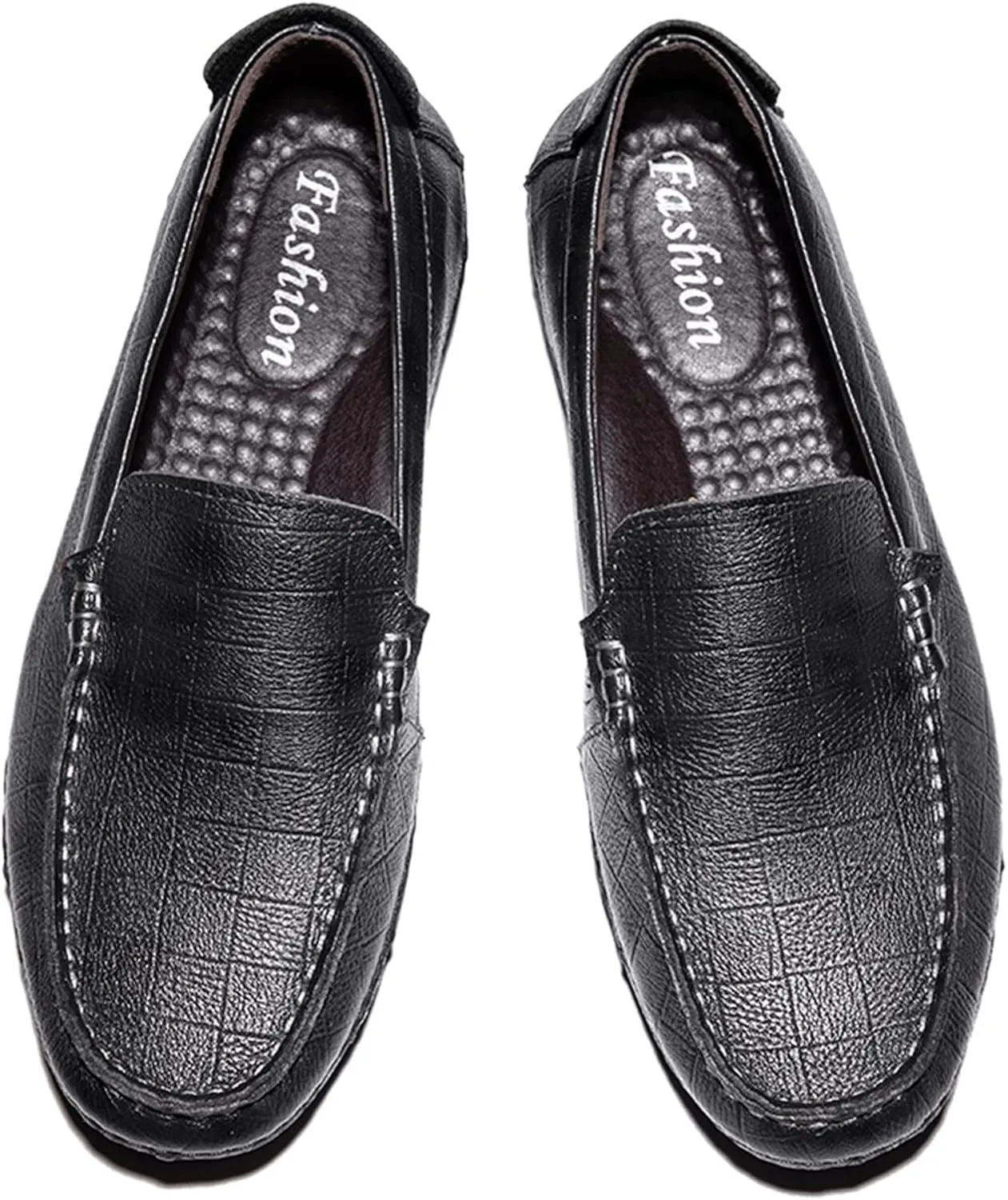 Driving Moccasins Smoking Loafer for Men Genuine Leather Stitching Details Round Toe Lightweight Flat Heel Anti-Slip Resistant Flexible Outdoor for Any Attire