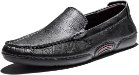 Driving Moccasins Smoking Loafer for Men Genuine Leather Stitching Details Round Toe Lightweight Flat Heel Anti-Slip Resistant Flexible Outdoor for Any Attire