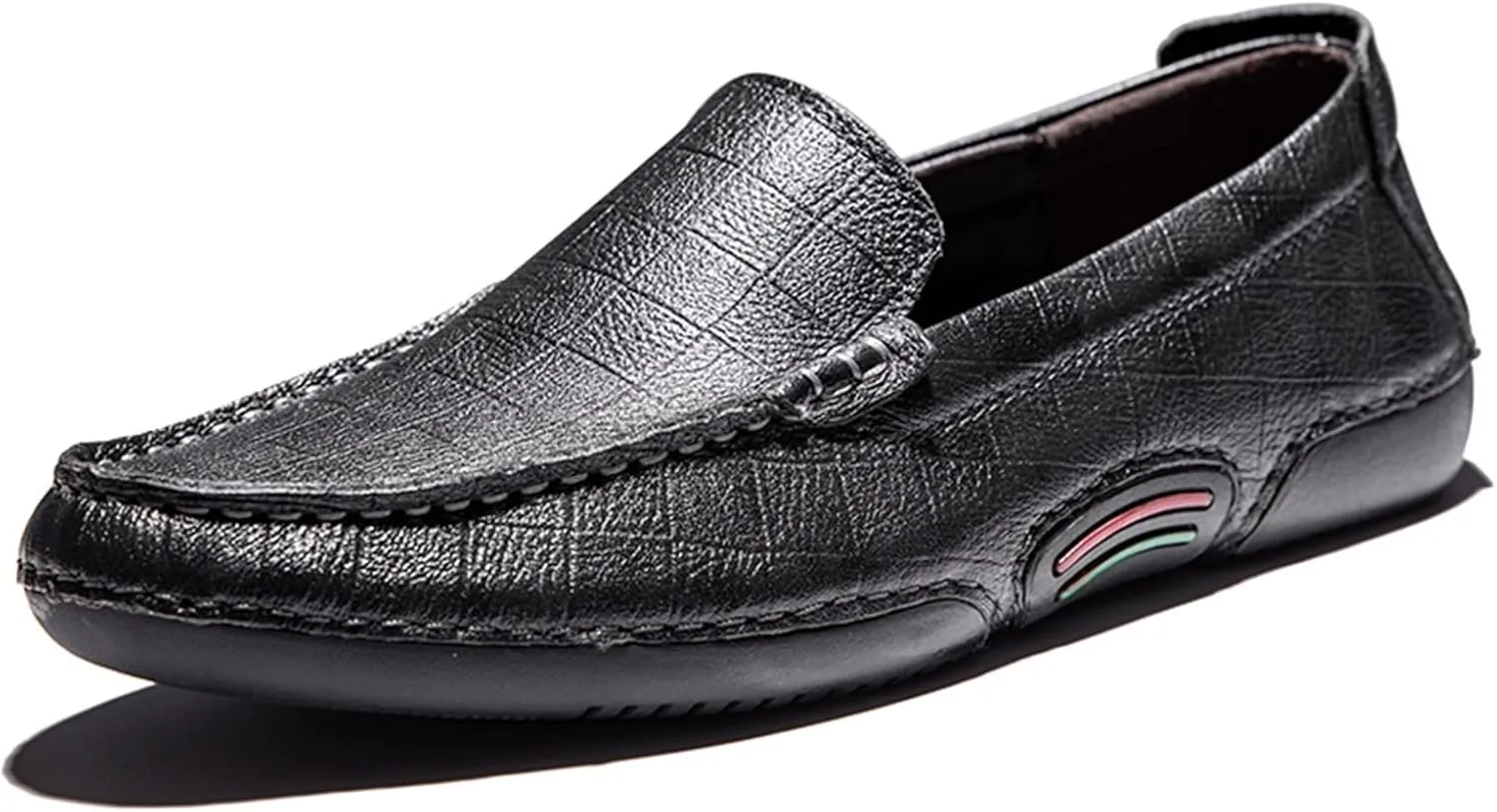 Driving Moccasins Smoking Loafer for Men Genuine Leather Stitching Details Round Toe Lightweight Flat Heel Anti-Slip Resistant Flexible Outdoor for Any Attire