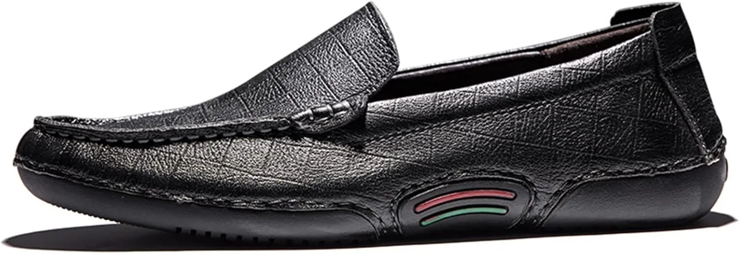 Driving Moccasins Smoking Loafer for Men Genuine Leather Stitching Details Round Toe Lightweight Flat Heel Anti-Slip Resistant Flexible Outdoor for Any Attire