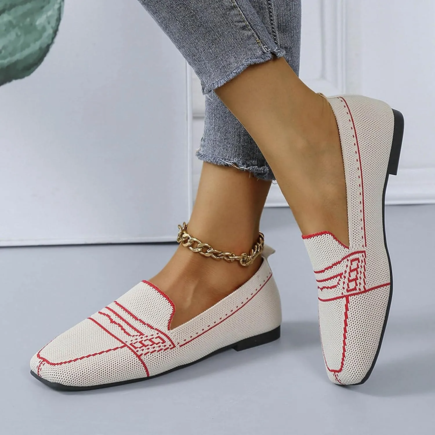 Hbeylia Slip On Loafers For Women Ladies Fashion Casual Breathable Square Toe Low Heels Dress Oxfords Business Formal Office Slip-On Flats Leisure Driving Walking Shoes