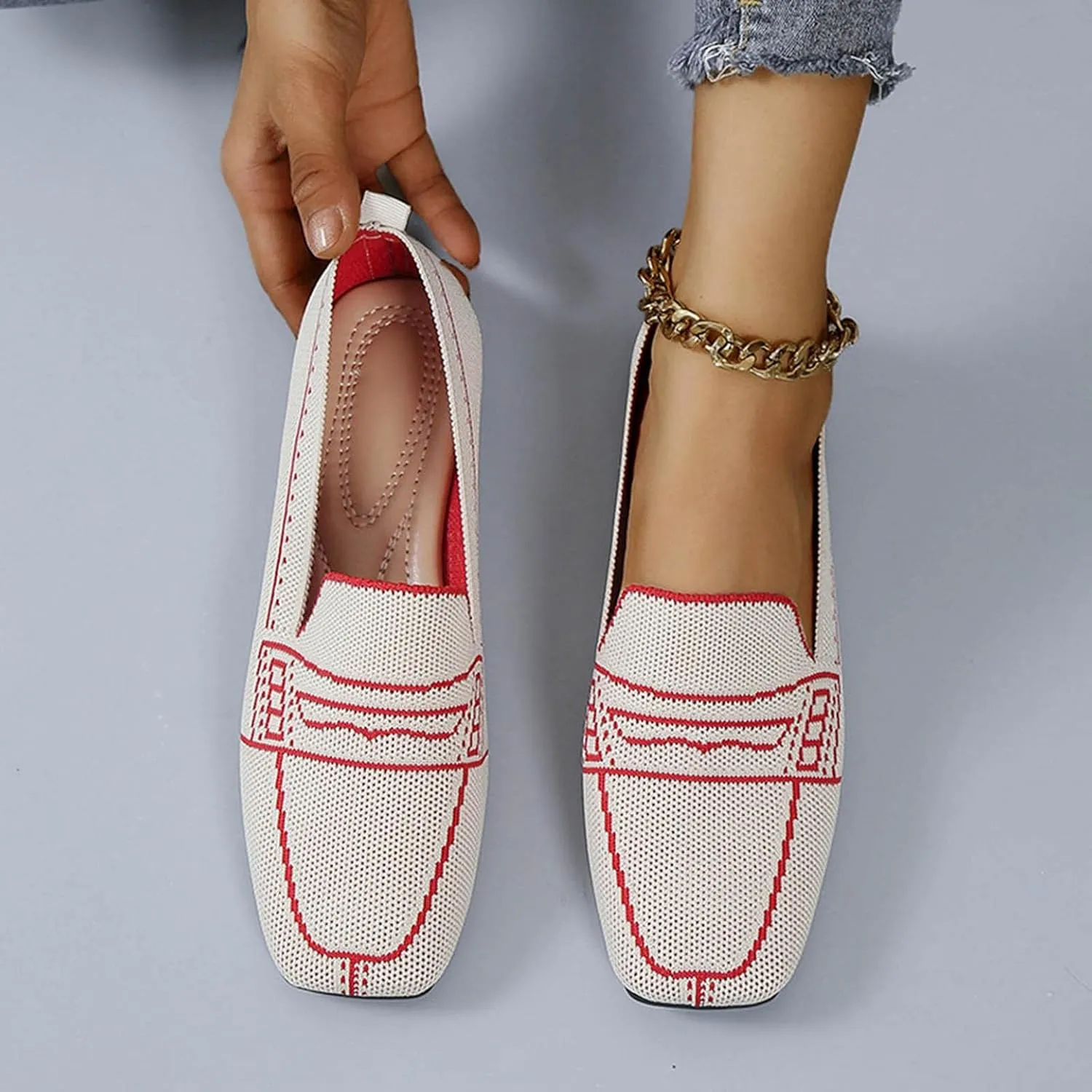 Hbeylia Slip On Loafers For Women Ladies Fashion Casual Breathable Square Toe Low Heels Dress Oxfords Business Formal Office Slip-On Flats Leisure Driving Walking Shoes