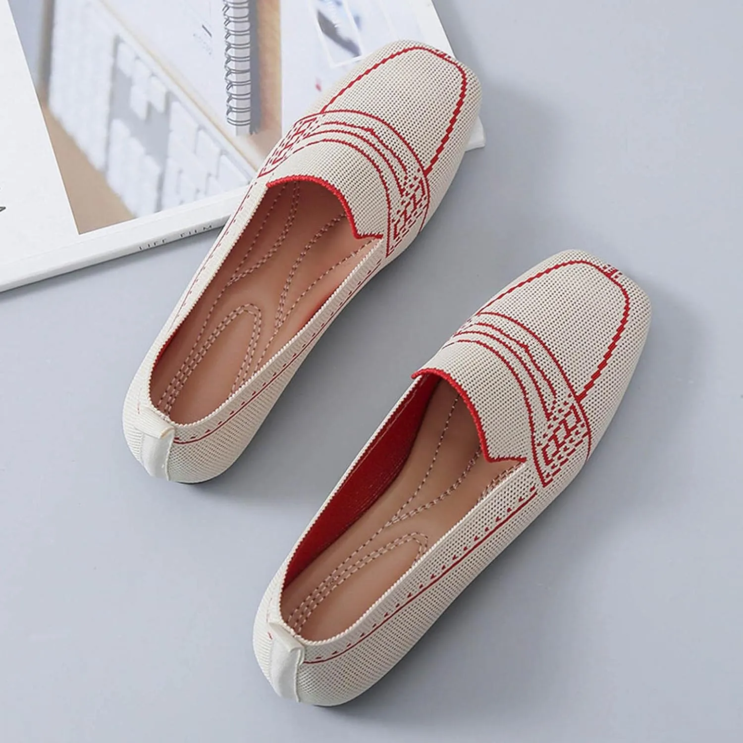 Hbeylia Slip On Loafers For Women Ladies Fashion Casual Breathable Square Toe Low Heels Dress Oxfords Business Formal Office Slip-On Flats Leisure Driving Walking Shoes