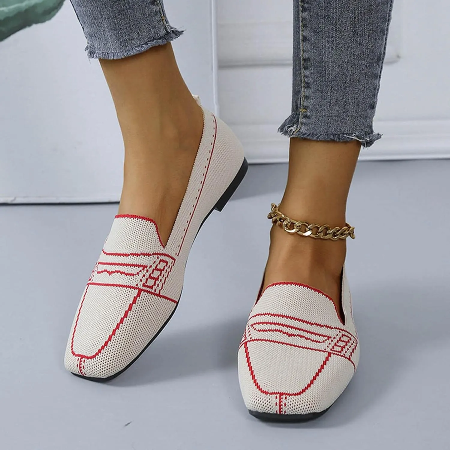 Hbeylia Slip On Loafers For Women Ladies Fashion Casual Breathable Square Toe Low Heels Dress Oxfords Business Formal Office Slip-On Flats Leisure Driving Walking Shoes