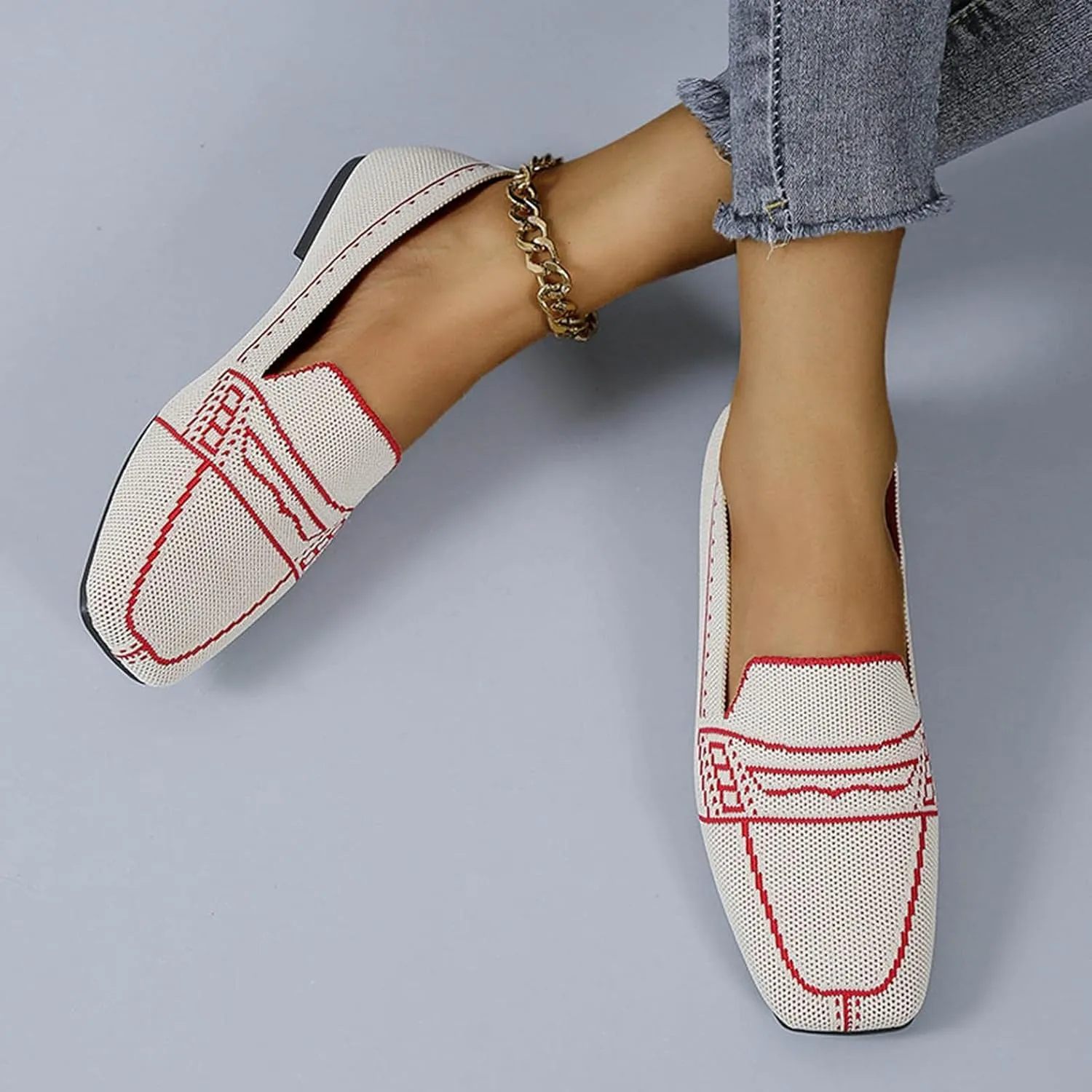 Hbeylia Slip On Loafers For Women Ladies Fashion Casual Breathable Square Toe Low Heels Dress Oxfords Business Formal Office Slip-On Flats Leisure Driving Walking Shoes