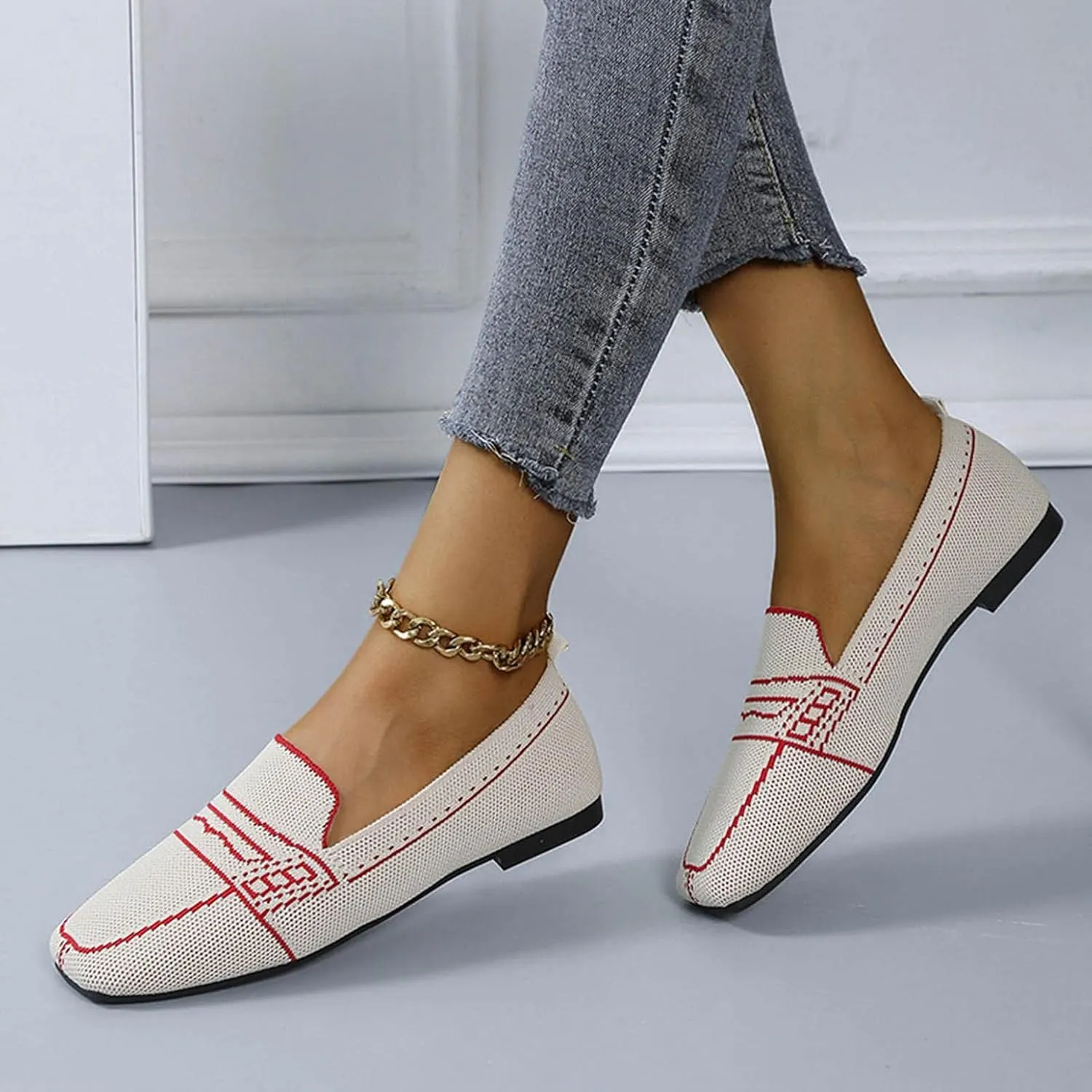 Hbeylia Slip On Loafers For Women Ladies Fashion Casual Breathable Square Toe Low Heels Dress Oxfords Business Formal Office Slip-On Flats Leisure Driving Walking Shoes