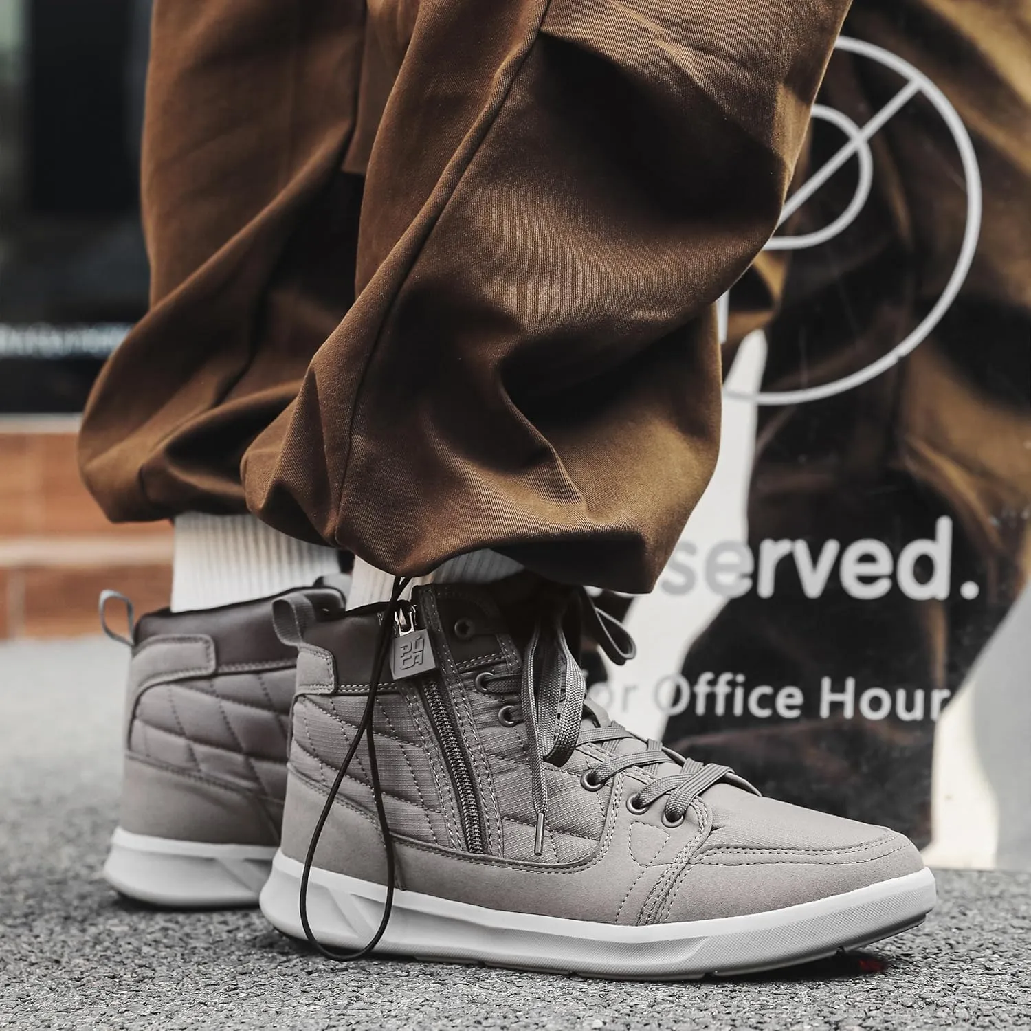 High-Top Mens Casual Shoes - Genuine Microfiber Suede Boots with Side Zipper, Lightweight Flexible Sole, Well-Cushioned Breathable and Removable Insoles