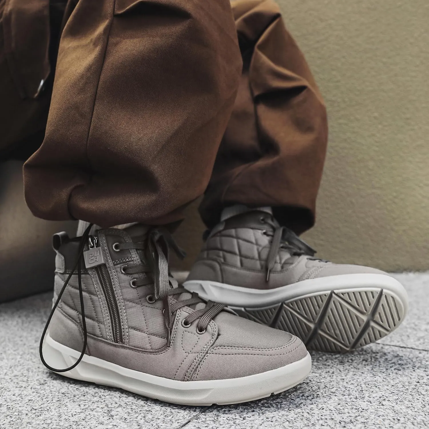 High-Top Mens Casual Shoes - Genuine Microfiber Suede Boots with Side Zipper, Lightweight Flexible Sole, Well-Cushioned Breathable and Removable Insoles