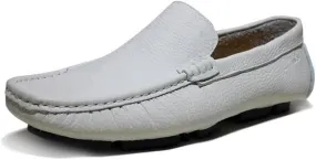 HOOENG Driving Moccasins Loafer Shoes for Men Genuine Leather Round Toe Stitching Details Rubber Sole Lightweight Anti-Slip Resistant Flexible Outdoor (Color : White, Size : 8.5)