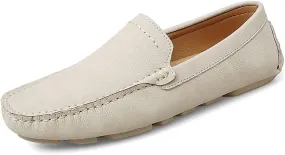 HOOENG Loafer Shoes Driving Moccasins for Men Genuine Leather Stitching Details Round Toe Rubber Sole Simple Resistant Anti-Slip Flexible Lightweight