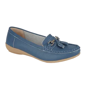 Jo & Joe Nautical Denim Womens Slip On Leather Loafers Moccasin Casual Shoes