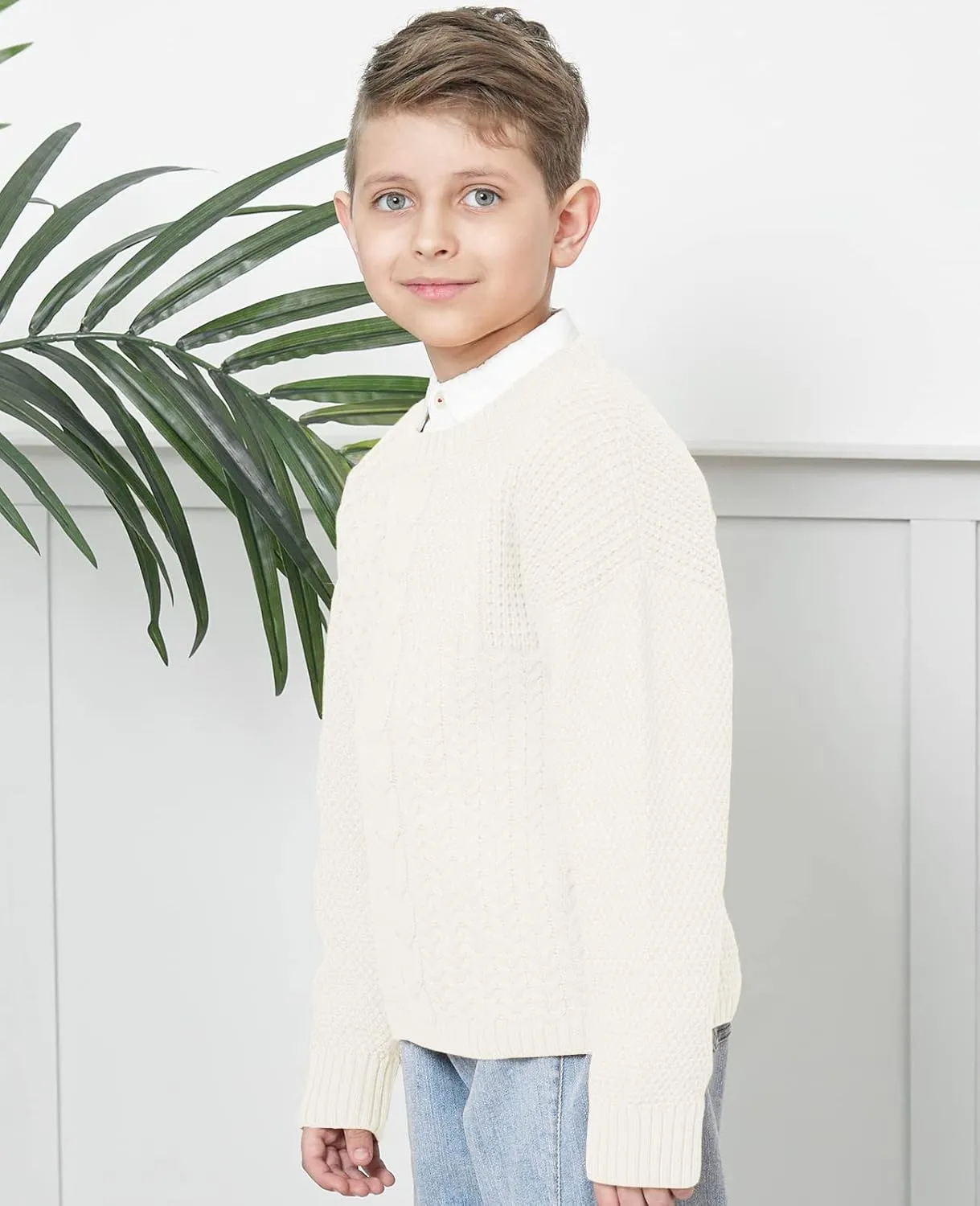 Kids Boys Cable Knit Sweaters Long Sleeve Crewneck Chunky Pullover Cute Knitwear Fall Jumper Tops 3-10 Years