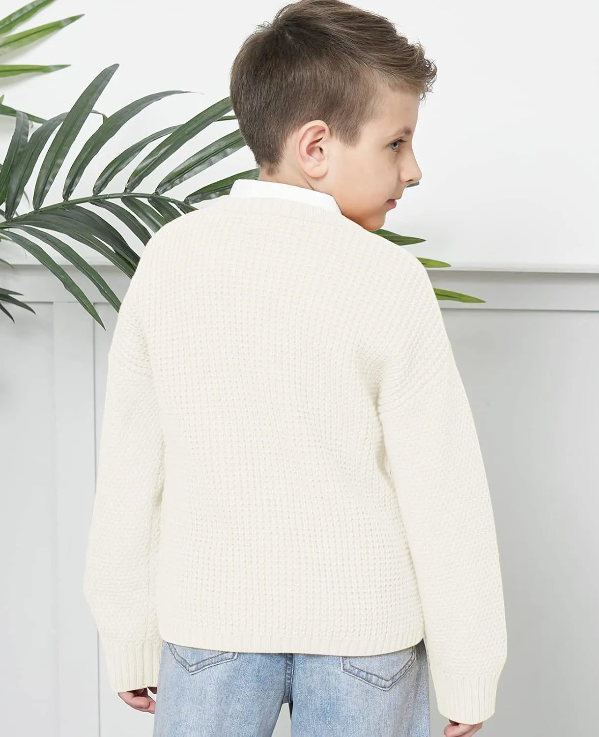 Kids Boys Cable Knit Sweaters Long Sleeve Crewneck Chunky Pullover Cute Knitwear Fall Jumper Tops 3-10 Years