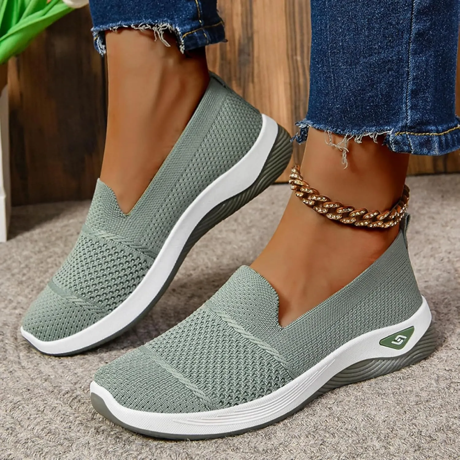 Kubbon Orthopedic Walking Shoes for Women Slip On Sneakers Mesh Up Stretch Platform Sneakers with Arch Support Diabetic Foam Shoes Lightweight Comfortable Breathable Shoe