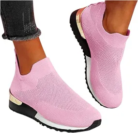Ladmiple Walking Sneakers For Women Wide Width Tennis Shoes Slip On Memory Foam Non Slip Athletic Running Gym Sneakers