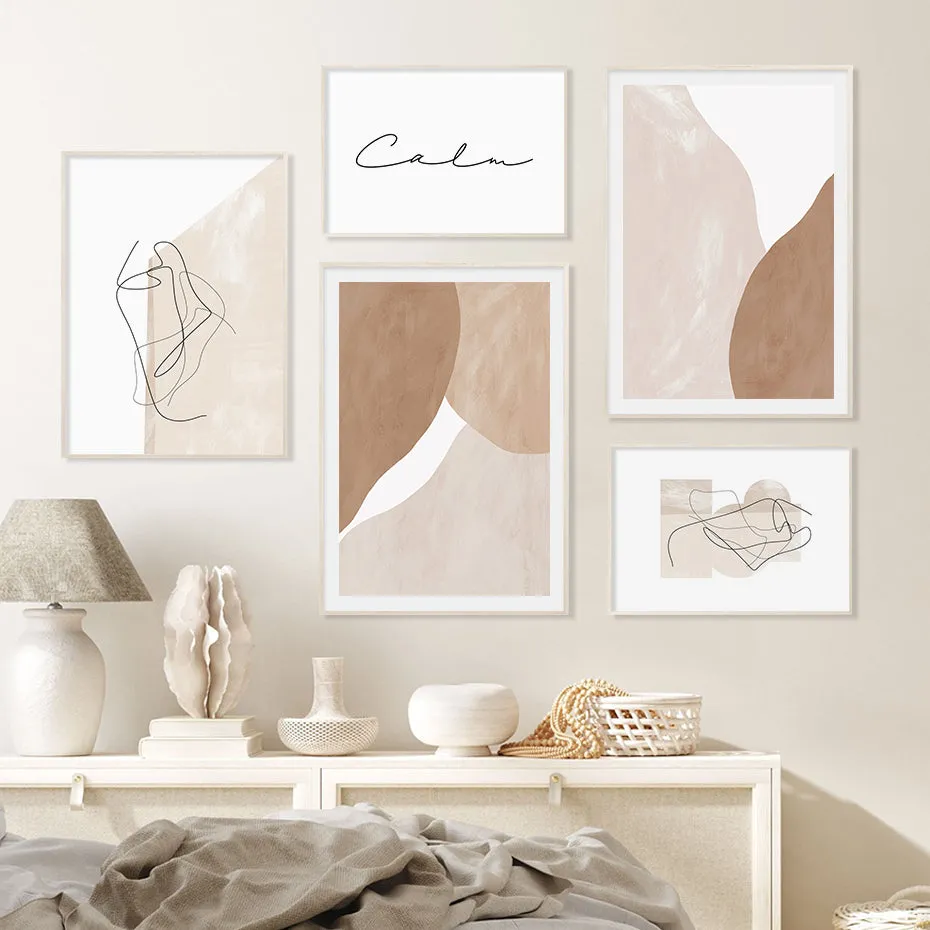Light White Beige Terracotta Minimalist Abstract Gallery Wall Art Fine Art Canvas Prints Pictures For Modern Living Room Bedroom Art Decor