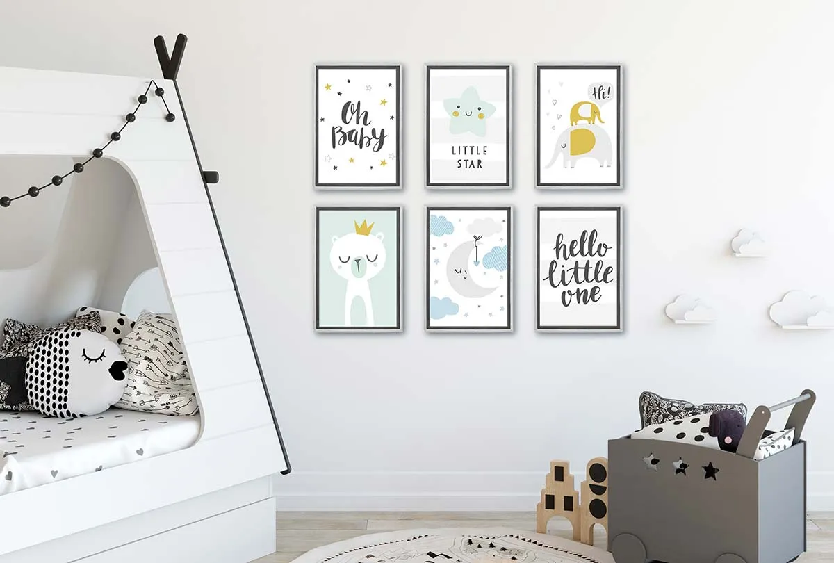 Little Star Grey Gold | Scandinavian Kid's Wall Art Print