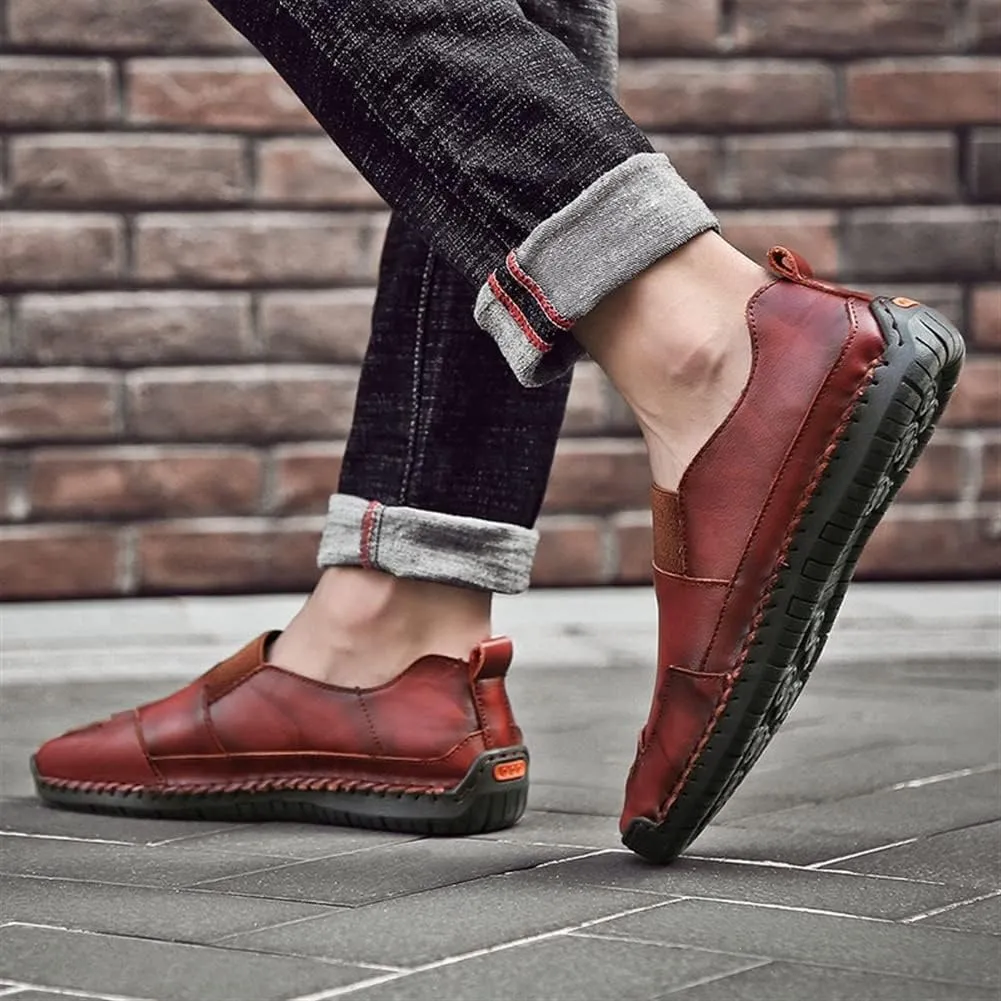 Loafer Shoes Driving Moccasins for Men Genuine Leather Round Toe Stitching Details Rubber Sole Lightweight Resistant Anti-Slip Driving Slip on for Any Attire