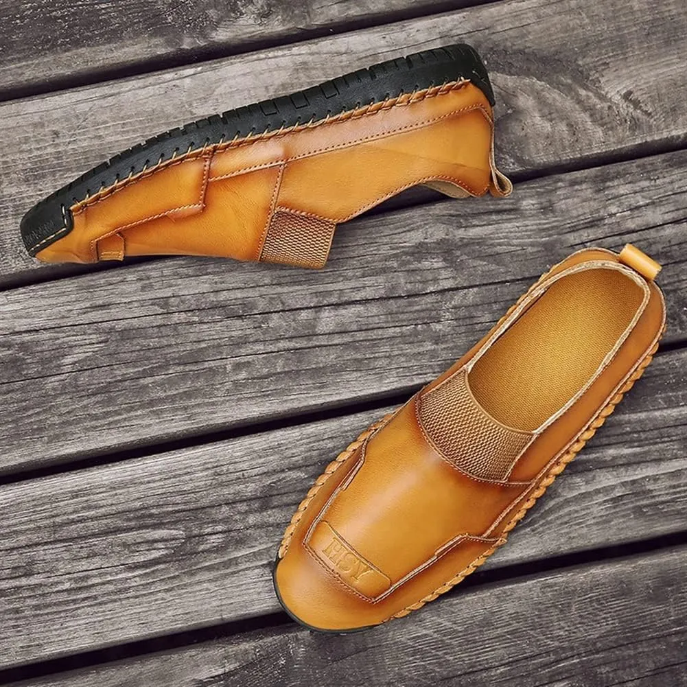 Loafer Shoes Driving Moccasins for Men Genuine Leather Round Toe Stitching Details Rubber Sole Lightweight Resistant Anti-Slip Driving Slip on for Any Attire