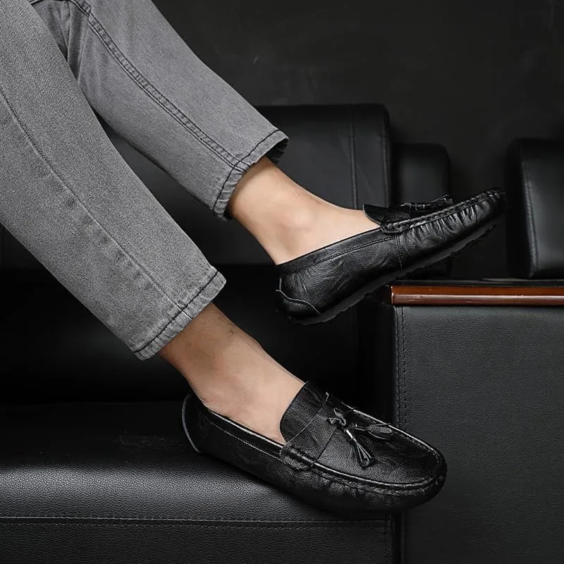 Loafers for Men Round Toe Vegan Leather with Tassel Driving Loafers Slip Resistant Anti-Slip Comfortable Party Slip-ons