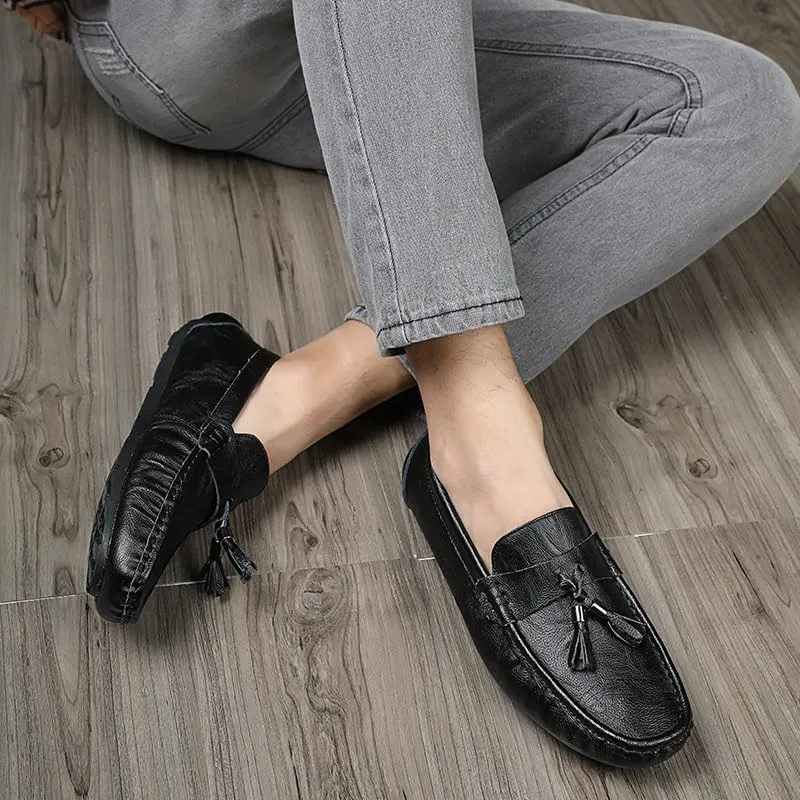 Loafers for Men Round Toe Vegan Leather with Tassel Driving Loafers Slip Resistant Anti-Slip Comfortable Party Slip-ons