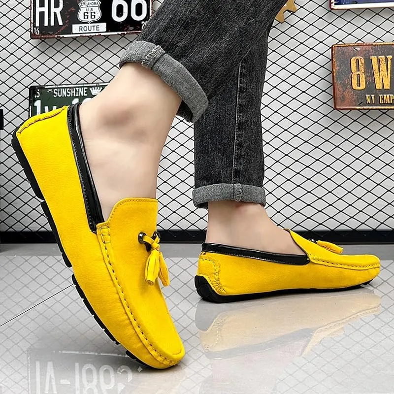 Loafers for Men Round Toe Vegan Suede Leather Driving Loafers with Tassel Comfortable Lightweight Anti-Slip Party Casual Slip-on