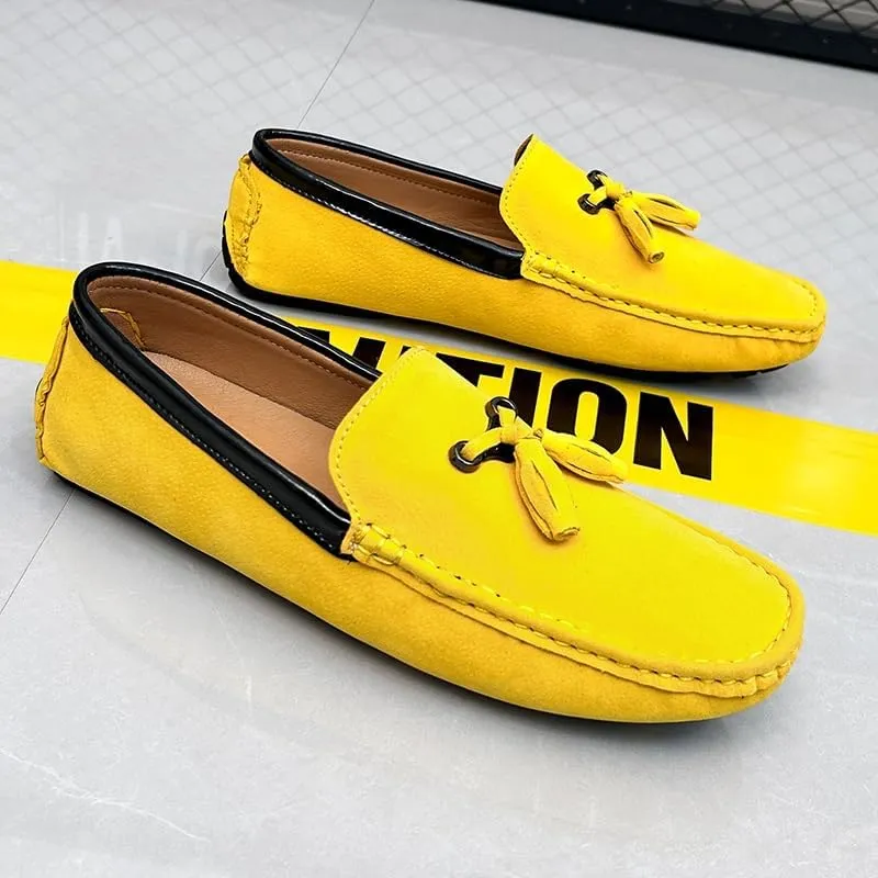 Loafers for Men Round Toe Vegan Suede Leather Driving Loafers with Tassel Comfortable Lightweight Anti-Slip Party Casual Slip-on