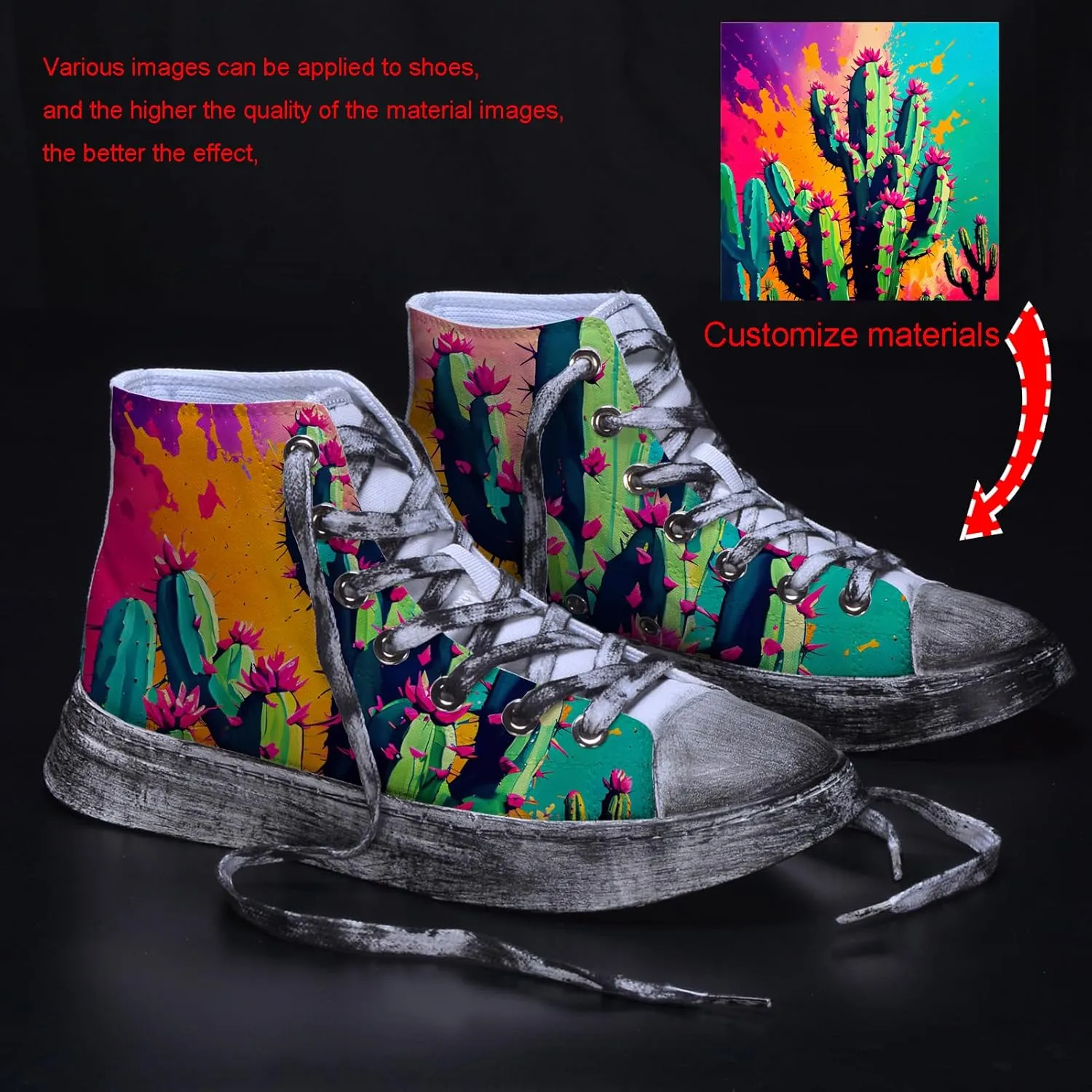Men Fashion Sneakers Custom Personalized Design Patterns Printing Shoes with Photo Name Logo Canvas Sneakers Customized Cosplay High-Top Shoes for New Year Birthday Gift Valentine's Day Christmas Day