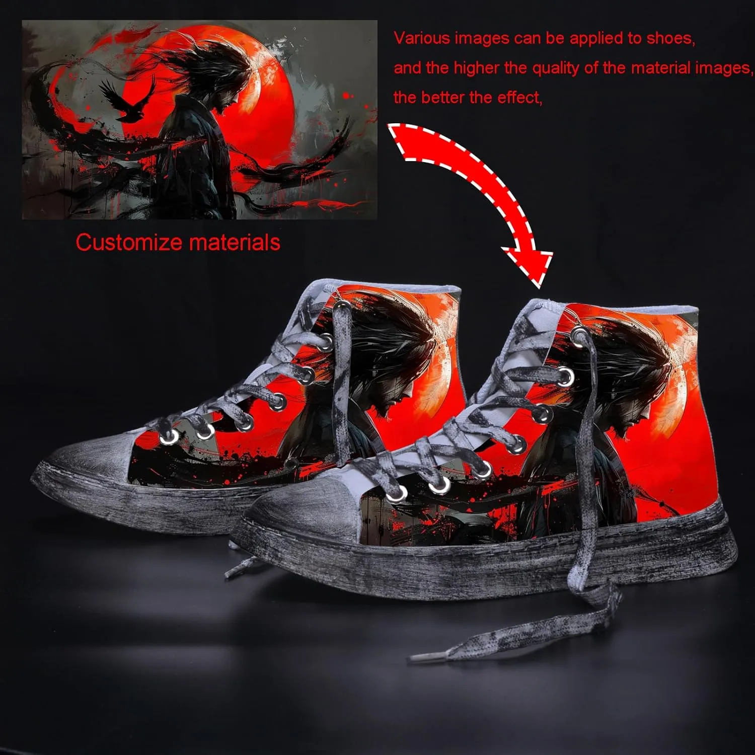 Men Fashion Sneakers Custom Personalized Design Patterns Printing Shoes with Photo Name Logo Canvas Sneakers Customized Cosplay High-Top Shoes for New Year Birthday Gift Valentine's Day Christmas Day