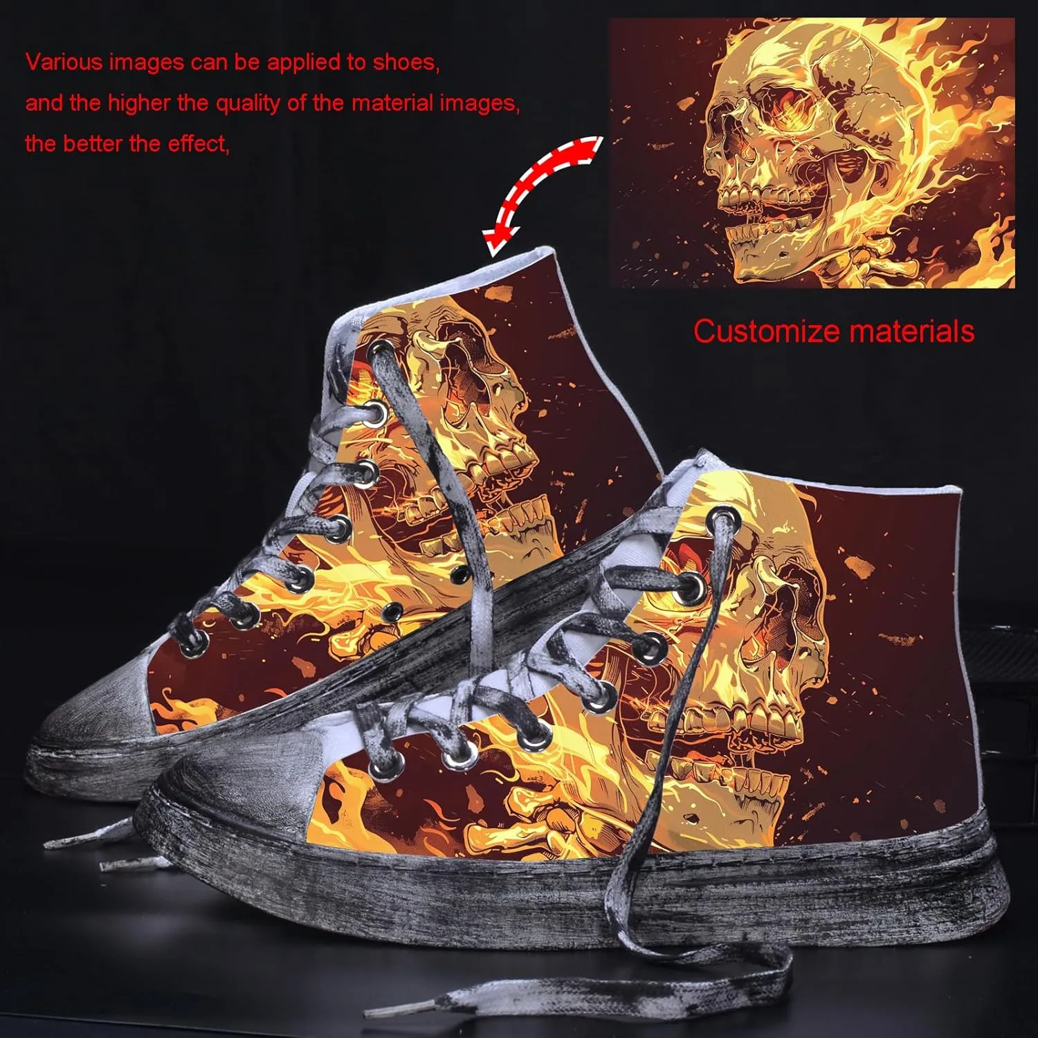 Men Fashion Sneakers Custom Personalized Design Patterns Printing Shoes with Photo Name Logo Canvas Sneakers Customized Cosplay High-Top Shoes for New Year Birthday Gift Valentine's Day Christmas Day